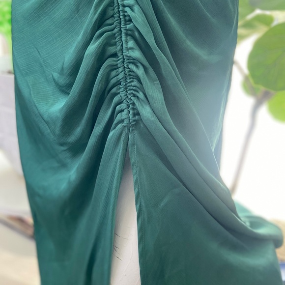 Green satin ruched slip dress Free People XL - Picture 3 of 6